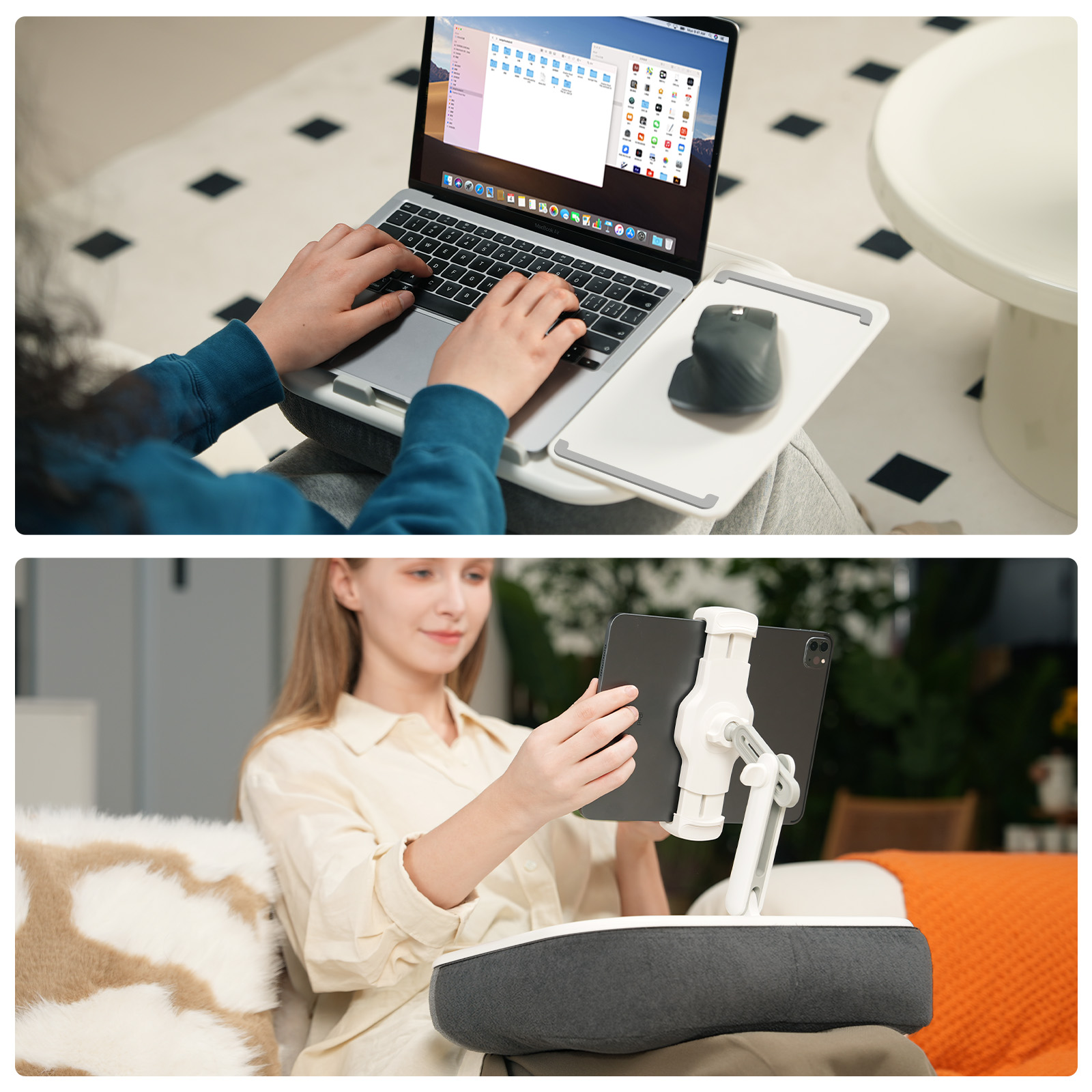 Viozon Kindle Pillow Stand Holder, Phone holder for Bed, Laptop Lap Desk with Mouse Pad,Compatible with 4.7-13" Kindle/Tablet/Phone,10-15"Laptop, Snack Bowl&Cup Attachment&Detachable 360°Stand Arm